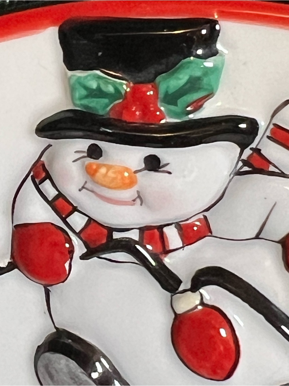 Fitz& Floyd 3D Festive Red and White Snowman Ceramic Christmas Plate